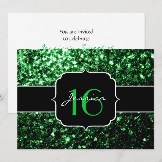 Glitzern Glitzer "Grüne " Sweet 16 Einladung (Vorne/Hinten)