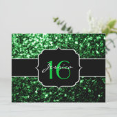 Glitzern Glitzer "Grüne " Sweet 16 Einladung (Stehend Vorderseite)