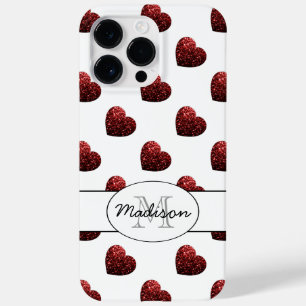 Glitzern Glitzer  Herzmuster Monogramm weiß Case-Mate iPhone 14 Pro Max Hülle