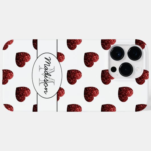 Glitzern Glitzer  Herzmuster Monogramm weiß Case-Mate iPhone Hülle (Rückseite (Horizontal))