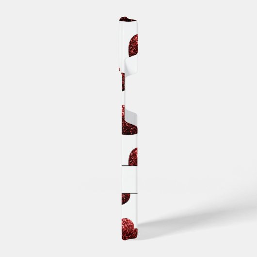 Glitzern Glitzer mit rotem Herzmuster, weißes Mono iPhone Hülle (Linke Seite)