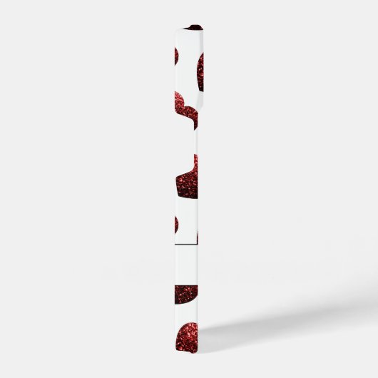 Glitzern Glitzer mit rotem Herzmuster, weißes Mono iPhone Hülle (Rechte Seite)