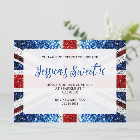 GLITZERN Glitzern Sweet 16 Einladung (Stehend Vorderseite)