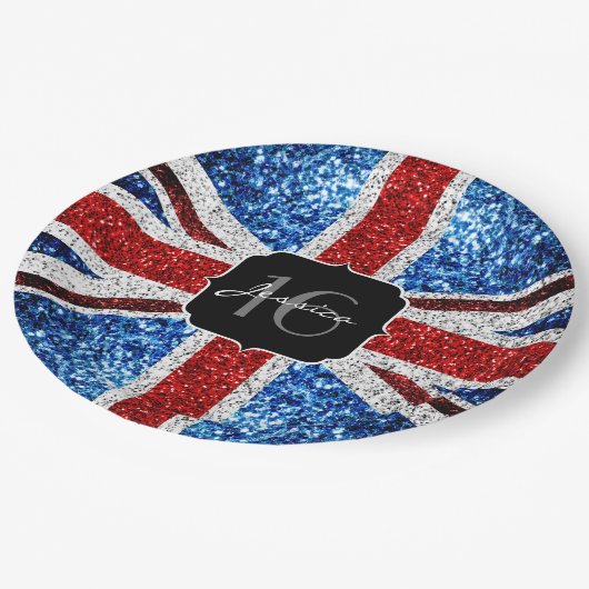 GLITZERN Glitzern Sweet 16 Pappteller (Schrägansicht)