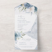 Glitzern Hochzeit Dusty Blue ID889 All In One Einladung (Innen Boden)