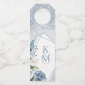 Glitzern Hochzeit Dusty Blue ID889 Flaschenanhänger (Vorderseite)