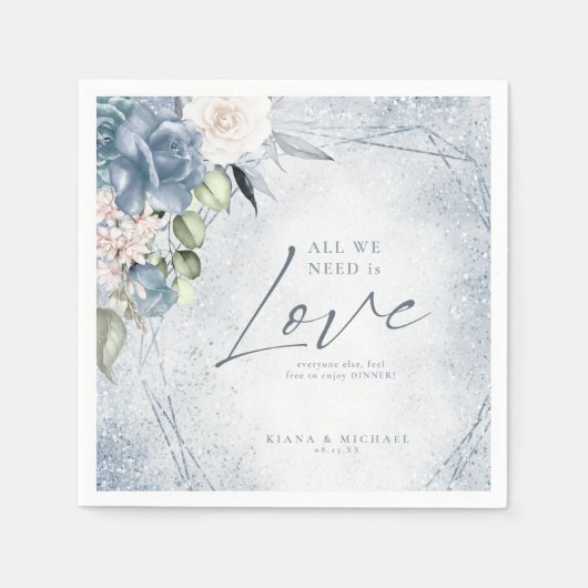 Glitzern Hochzeit Dusty Blue ID889 Serviette (Vorderseite)