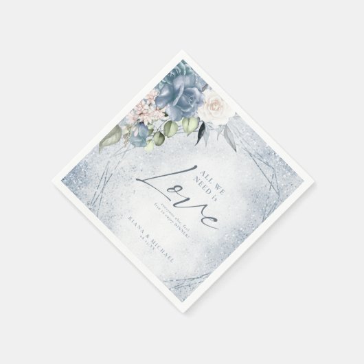 Glitzern Hochzeit Dusty Blue ID889 Serviette (Ecke)