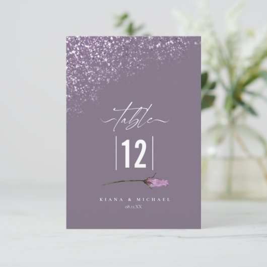 Glitzern Hochzeit Tischnummer Mauve2 ID889 (Stehend Vorderseite)