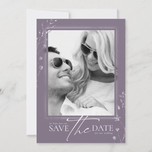 Glitzern Hochzeit von Floral Mauve V2 ID889 Save The Date (Vorderseite)