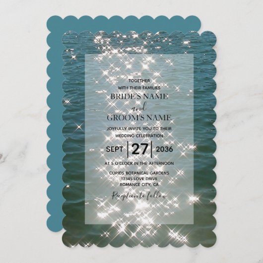 Glitzern Hochzeiten am Strand Einladung (Vorne/Hinten)