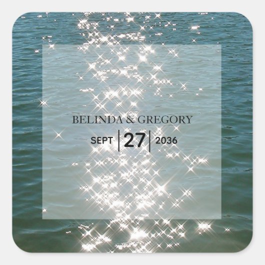 Glitzern Hochzeiten am Strand Quadratischer Aufkleber (Vorderseite)