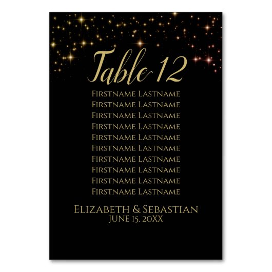 Glitzern Hochzeitsskizze mit Sitzkarte Tischnummer (Vorderseite)