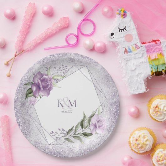 Glitzern Hochzeitstipps Mauve ID889 Pappteller (Party)