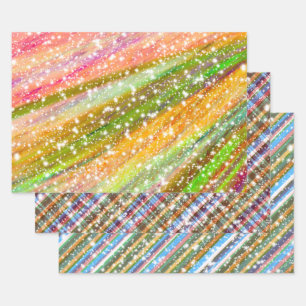 Glitzern in tropischen Regenbogen-Blätter, Retrofa Geschenkpapier Set