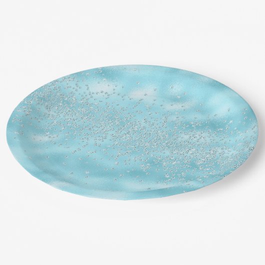 Glitzern Jewels Bling Crystals Chic Pastel Blue Pappteller (Schrägansicht)