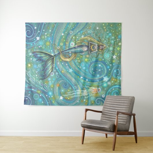 Glitzern-Meerbarsche und Quallenmauer hängen Wandteppich (Beispiel (Horizontal))