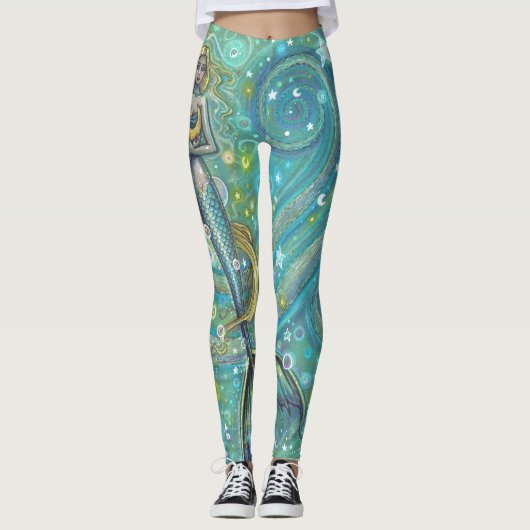 Glitzern Mermaid Fantasy Art Leggings (Vorderseite)