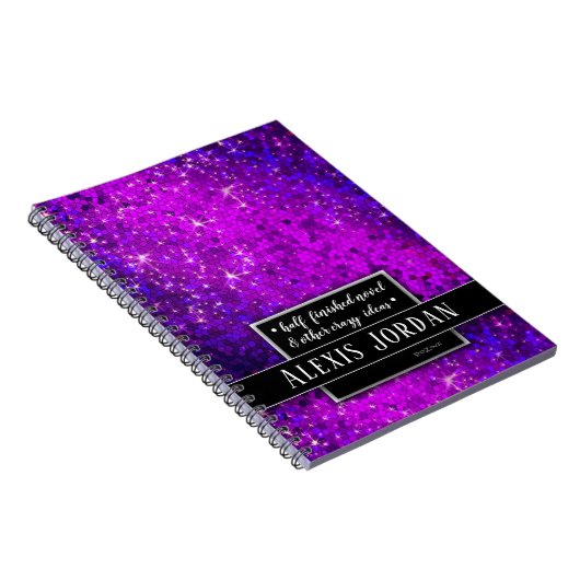 Glitzern mit lila Glitzer Schwarz-weiß Monogramm Notizblock (Rechte Seite)