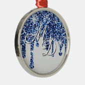 Glitzern mit Monogramm treiben Blaue Geparde Ornament Aus Metall (Rechts)
