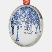 Glitzern mit Monogramm treiben Blaue Geparde Ornament Aus Metall (Links)
