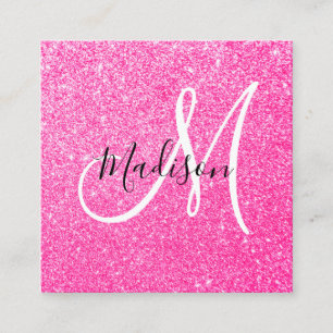 Glitzern Monogram für Girl & Glam Hot Pink Glitzer Quadratische Visitenkarte