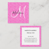 Glitzern Monogram für Girl & Glam Hot Pink Glitzer Quadratische Visitenkarte (Vorne/Hinten)