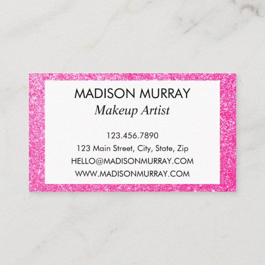 Glitzern Monogram für Girl & Glam Hot Pink Glitzer Visitenkarte (Rückseite)