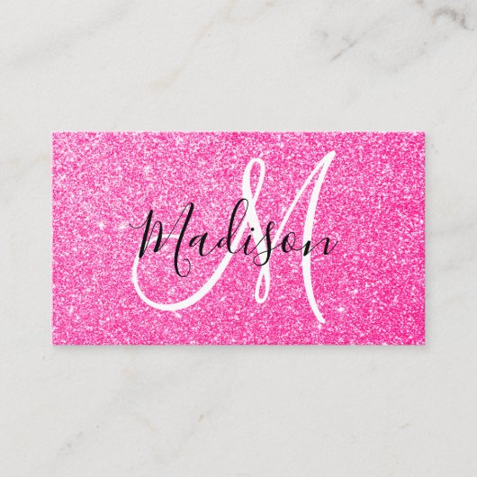 Glitzern Monogram für Girl & Glam Hot Pink Glitzer Visitenkarte (Vorderseite)