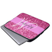 Glitzern Monogram für Girl und Glam Hot Pink Glitz Laptopschutzhülle (Vorne Knopf)