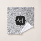 Glitzern Monogram für silbergraue helle Glitzer Badhandtuch Set (Waschlappen)