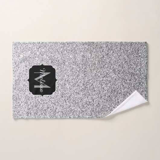 Glitzern Monogram für silbergraue helle Glitzer Badhandtuch Set (Handtuch)
