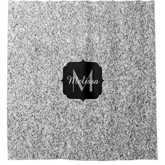 Glitzern Monogram für silbergraue helle Glitzer Duschvorhang (Vorderseite)