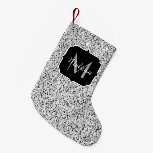 Glitzern Monogram für silbergraue helle Glitzer Kleiner Weihnachtsstrumpf (Vorderansicht (hängend))