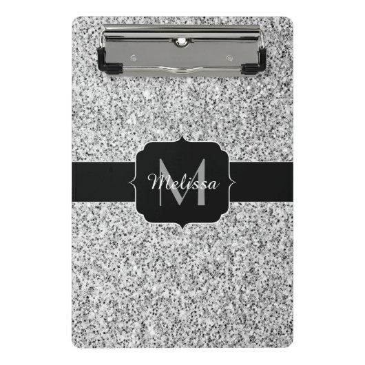 Glitzern Monogram für silbergraue helle Glitzer Mini Klemmbrett (Vorderseite)