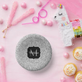 Glitzern Monogram für silbergraue helle Glitzer Pappteller (Party)