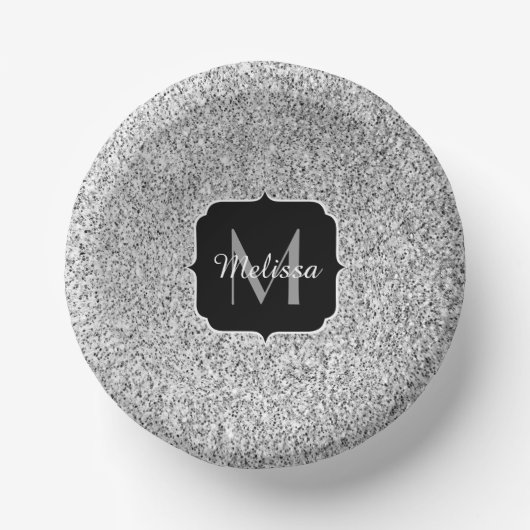Glitzern Monogram für silbergraue helle Glitzer Pappteller (Vorderseite)