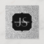 Glitzern Monogram für silbergraue helle Glitzer Quadratische Visitenkarte (Rückseite)