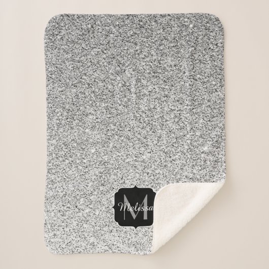 Glitzern Monogram für silbergraue helle Glitzer Sherpadecke (Vorderseite)