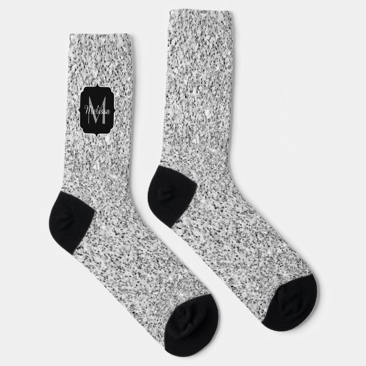 Glitzern Monogram für silbergraue helle Glitzer Socken (Rechts)