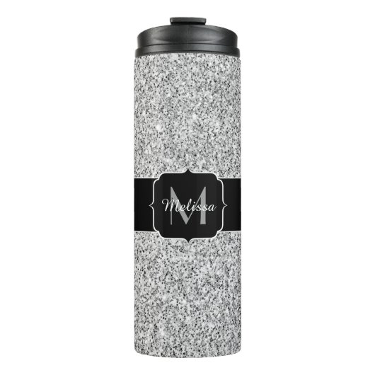 Glitzern Monogram für silbergraue helle Glitzer Thermosbecher (Vorderseite)