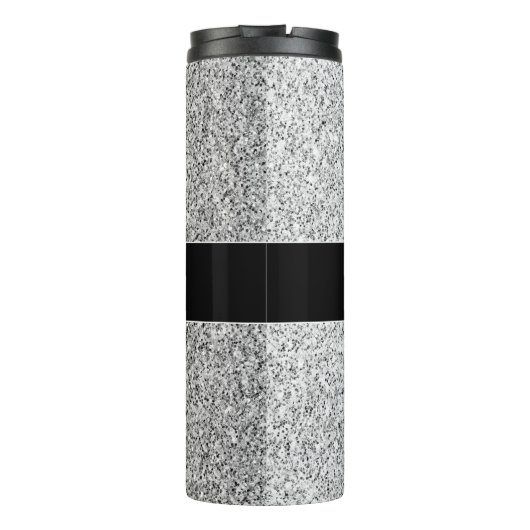 Glitzern Monogram für silbergraue helle Glitzer Thermosbecher (Rückseite)