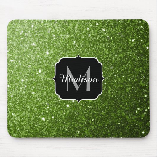 Glitzern Monogram, hellgrüner Glitzer Mousepad (Vorne)