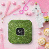 Glitzern Monogram, hellgrüner Glitzer Pappteller (Party)