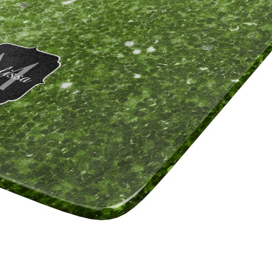 Glitzern Monogram, hellgrüner Glitzer Schneidebrett (Ecke)