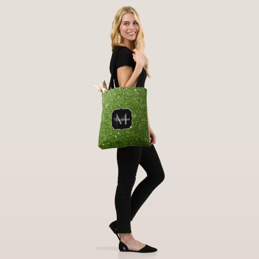 Glitzern Monogram, hellgrüner Glitzer Tasche (Am Model)