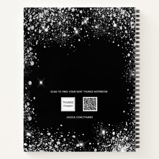 Glitzern-Monogramm-Initialen aus schwarzem Glitzer Notizblock (Rückseite)