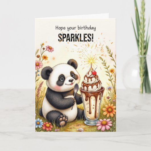 Glitzern Panda zum Geburtstag mit Eiscreme Sundae Karte (Vorderseite)