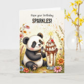 Glitzern Panda zum Geburtstag mit Eiscreme Sundae Karte (Gelbe Blume)