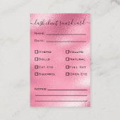 Glitzern Pink Eyelash Extension Client Record Visitenkarte (Rückseite)